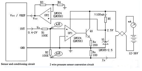 2 wire pressure sensor conversion circuit