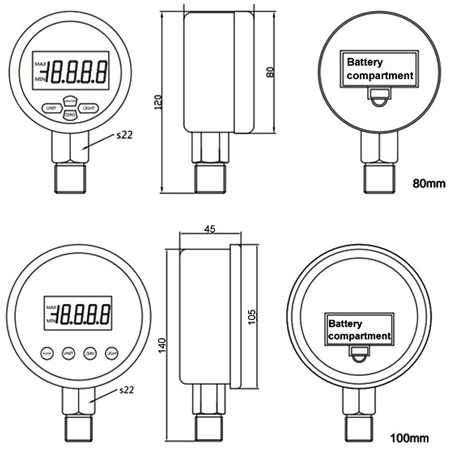 Digital pressure gauge dimension drawing