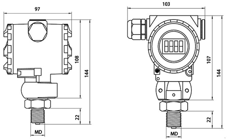 Digital pressure sensor dimension drawing